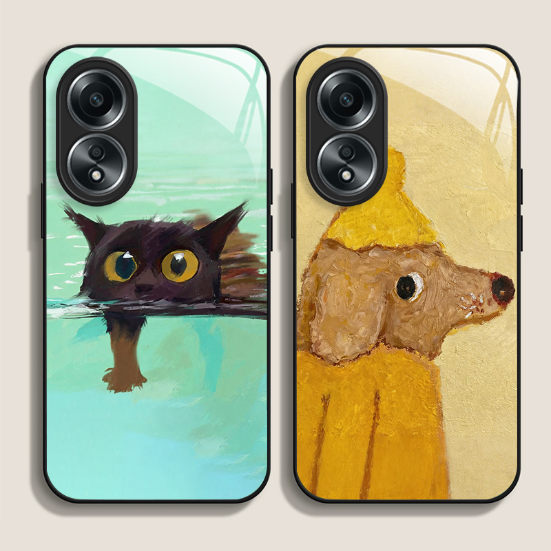 Phone Cases Yellow - Oil Painting Yellow Dog Black Cat