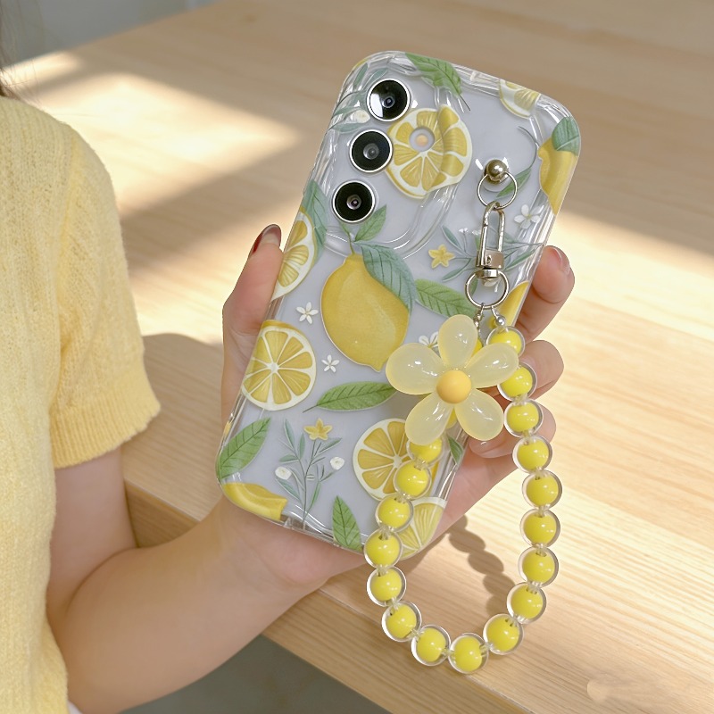 Phone Cases Yellow - Yellow Lemon Flower Lanyard Phone Case