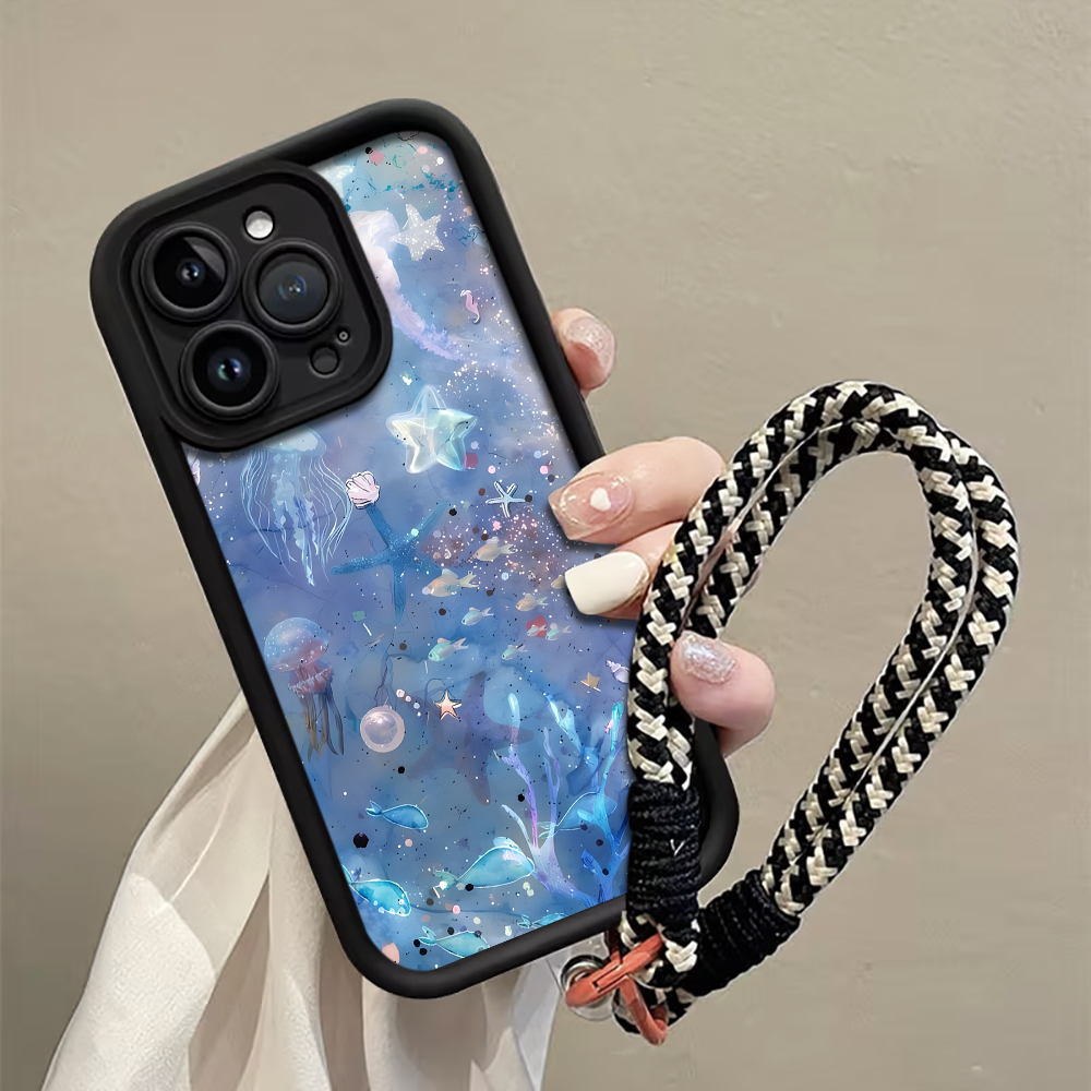 Phone Cases With Straps - Blue Purple Jellyfish Strap Rope Phone