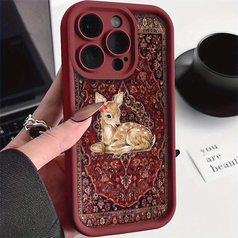 Phone Cases Red Deer - Vintage Red Floral Deer Pattern High-Edge
